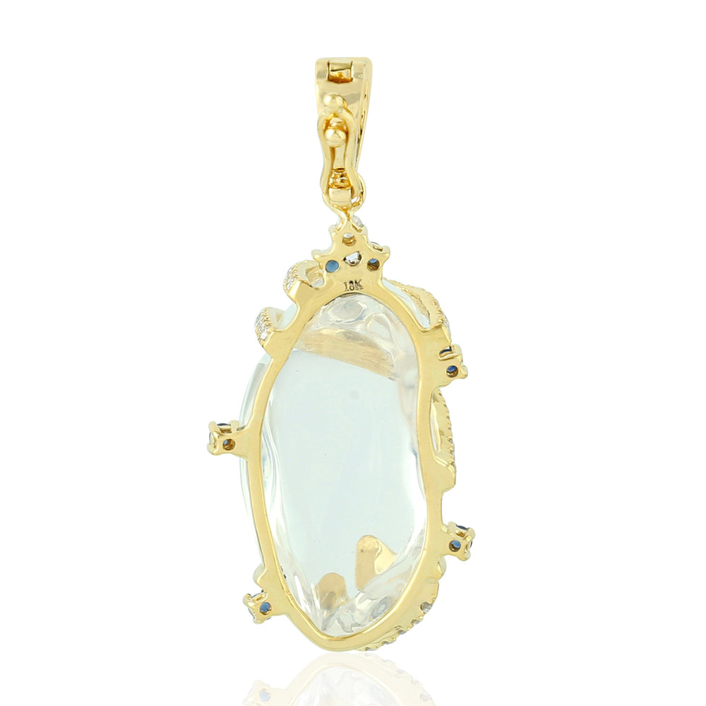 18k Yellow Gold Pave Diamond Sapphire Opal Gemstone Designer Pendant Jewelry Gift For Her