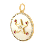 14k Yellow Gold Mother Of Pearl Diamond Star Pendant Handmade Jewelry