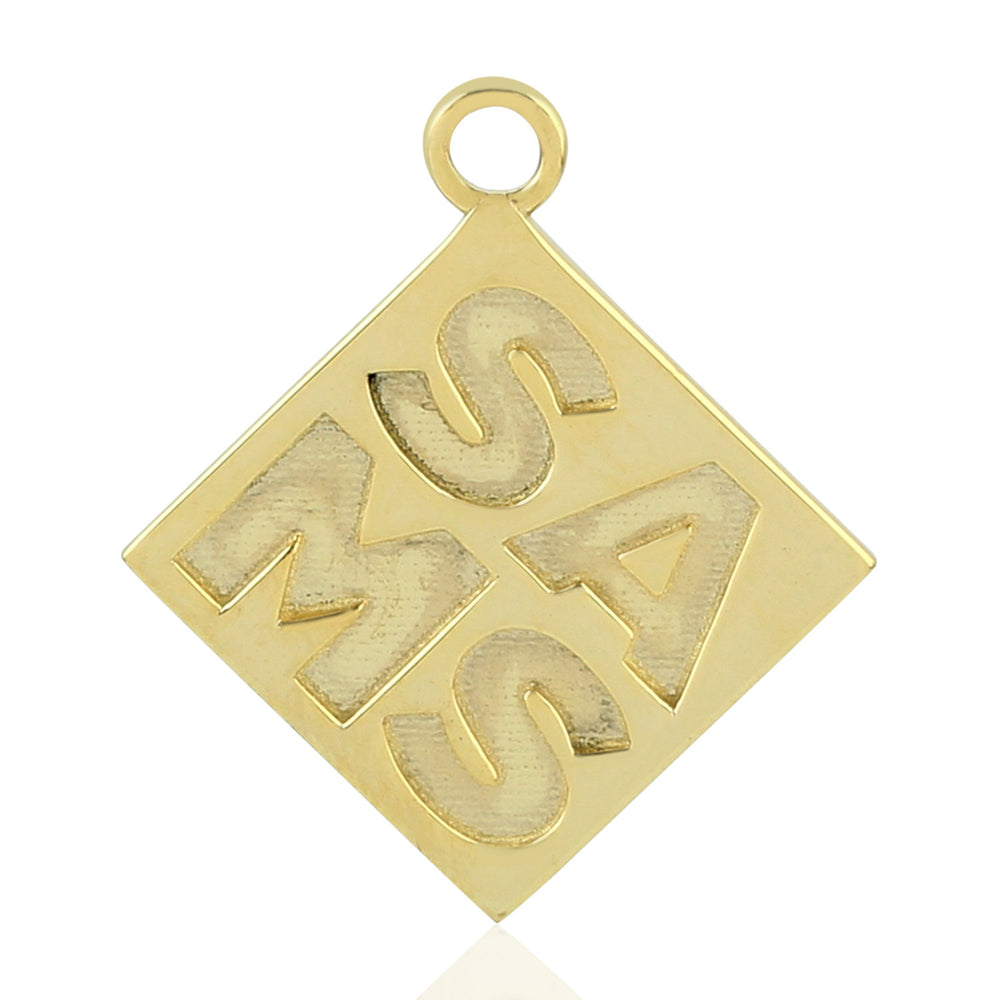 14k Yellow Gold Engraved Initial Charm Pendant Handmade Jewelry