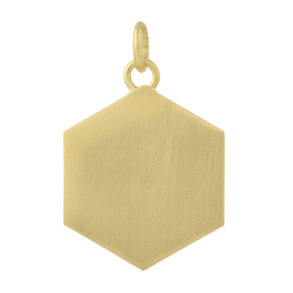 Pave Diamond MOP Hexagon Design Charm Pendant In 14k Yellow Gold For Her