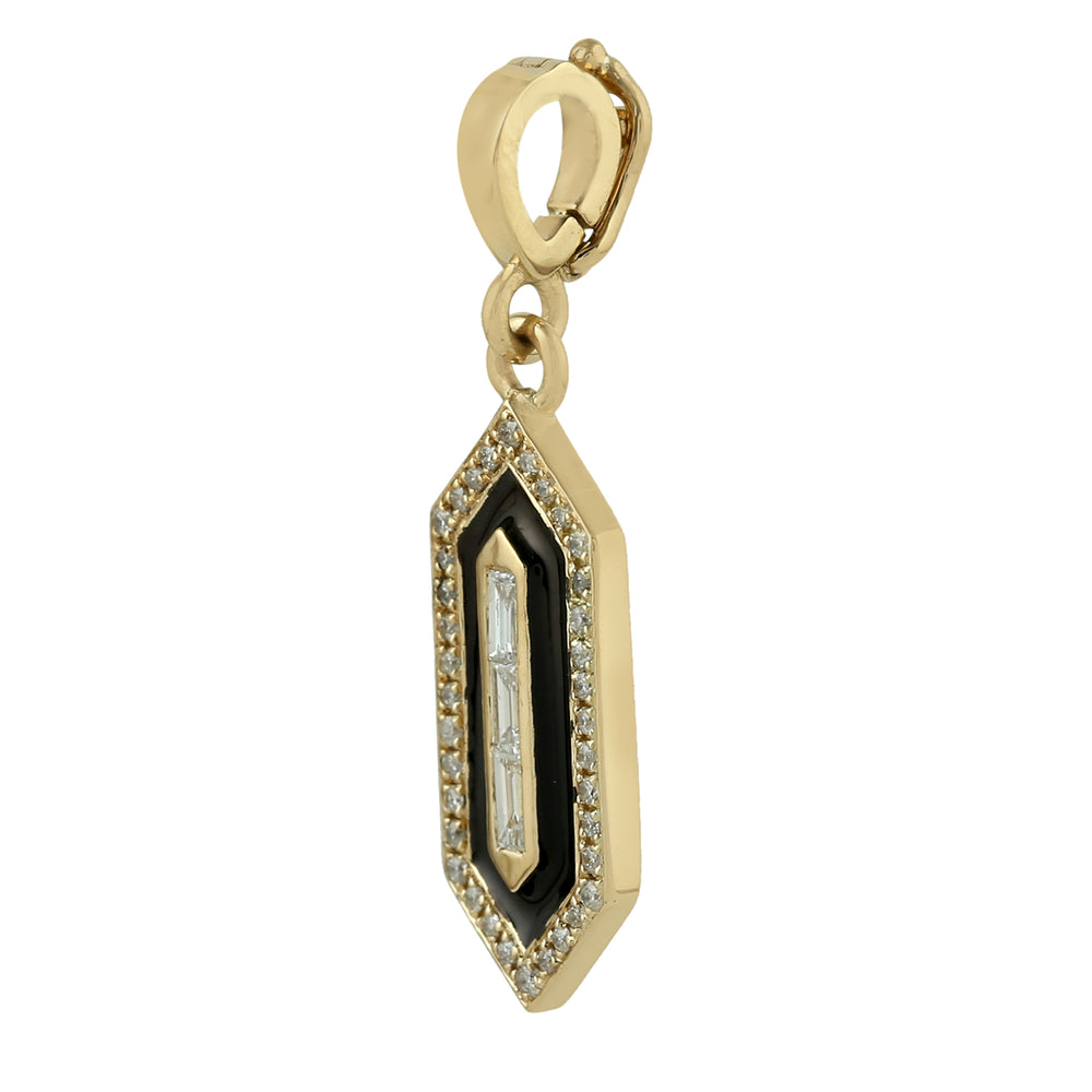 Baguette Diamond 18k Solid Gold Enamel Designer Charm Pendant For Her