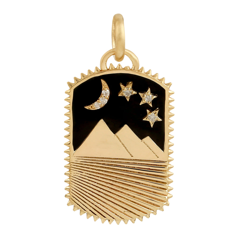 Pave Diamond Moon and Star Desert Charm Pendant In 14k Yellow Gold
