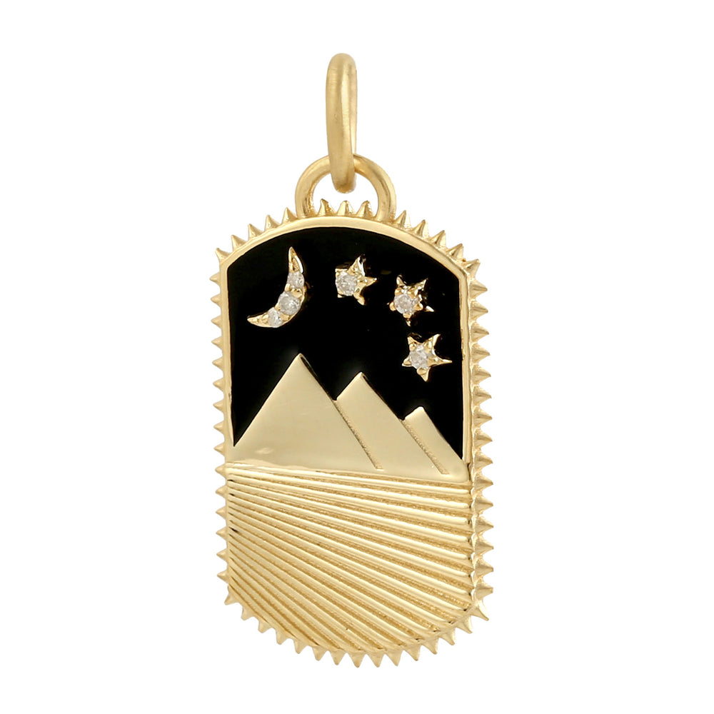 Pave Diamond Moon and Star Desert Charm Pendant In 14k Yellow Gold