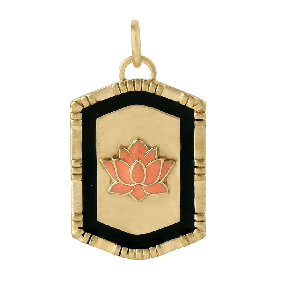 Lotus Floral Enamel Pendant In 18k Yellow Gold