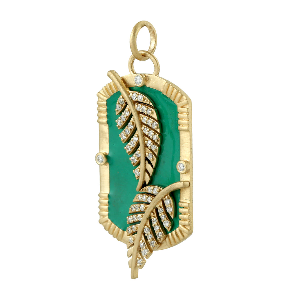 Pave Diamond Leaf Enamel Pendant In 18k Yellow Gold Fine Jewelry