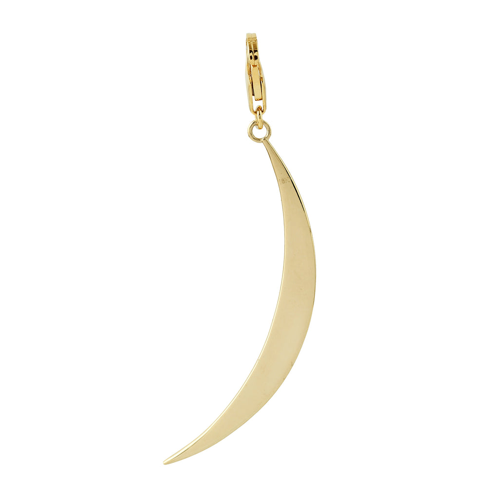 Prong Set Diamond Crescent Moon Enamel Pendant In 18K Yellow Gold