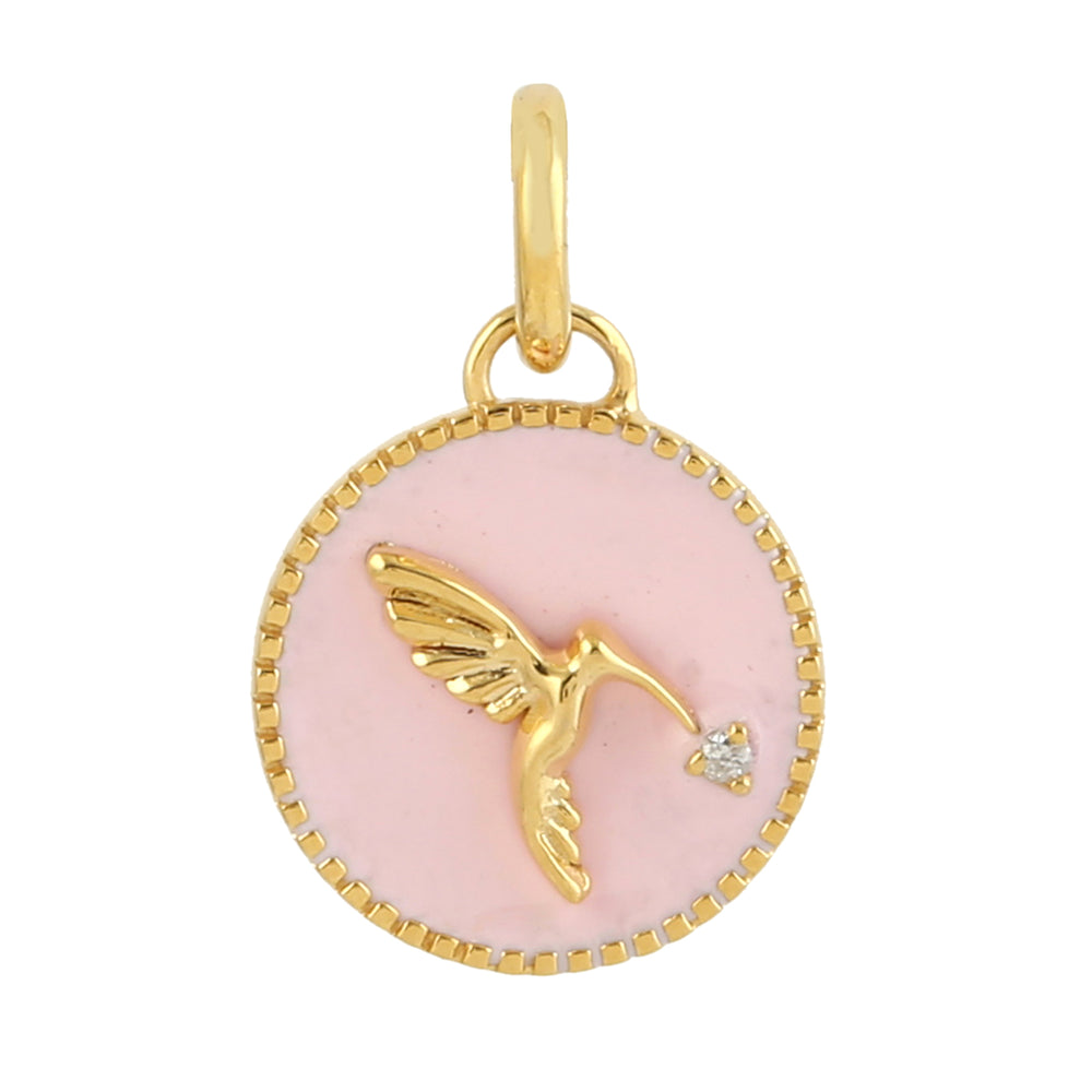 Natural Single Stone Diamond Flying Bird Pendant In 14k Gold