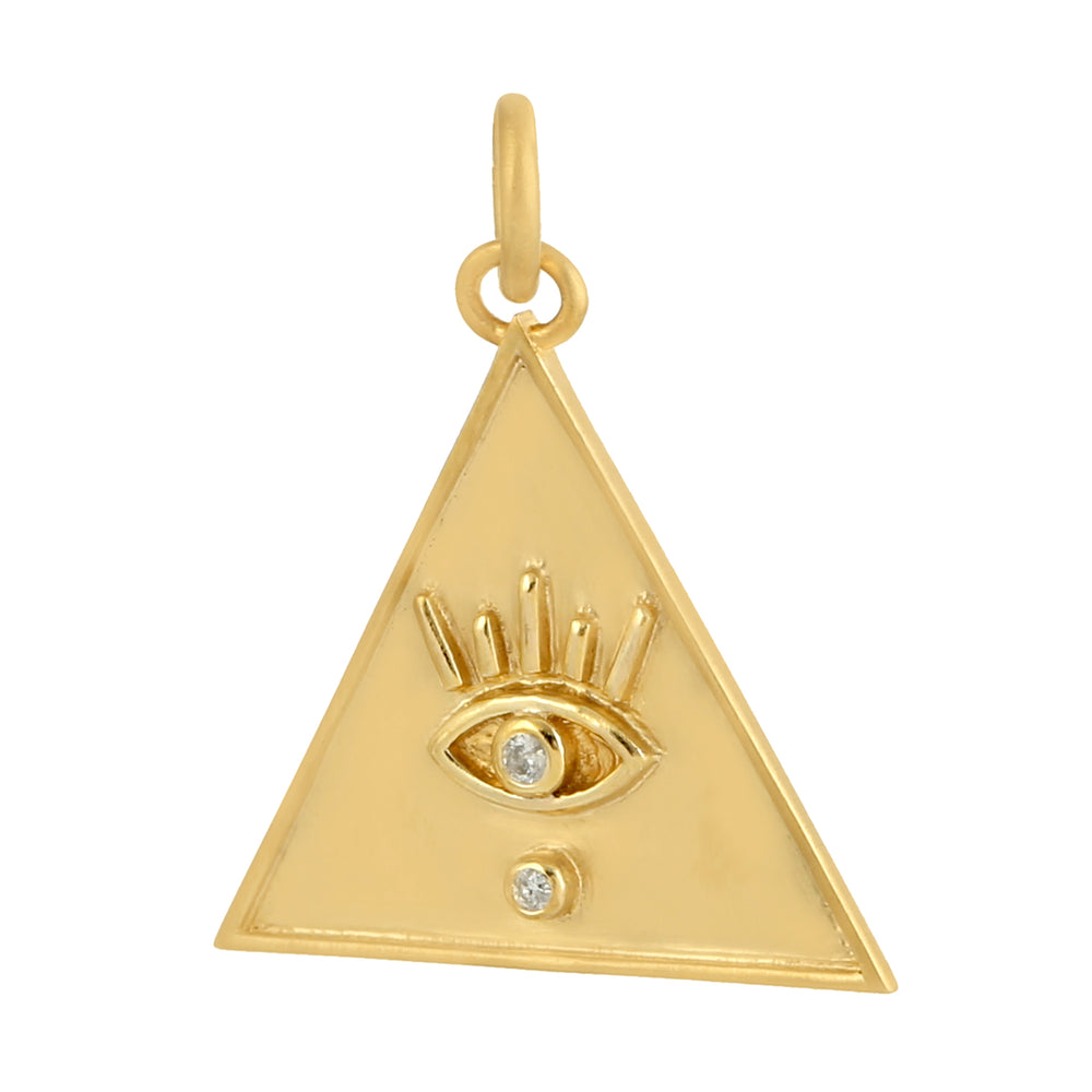 14k Yellow Gold Bezel Set Diamond Evil Eye And Triangle Pendant For Her