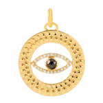 14k Yellow Gold Natural Black & White Diamond Evil Eye Pendant Handmade Jewelry