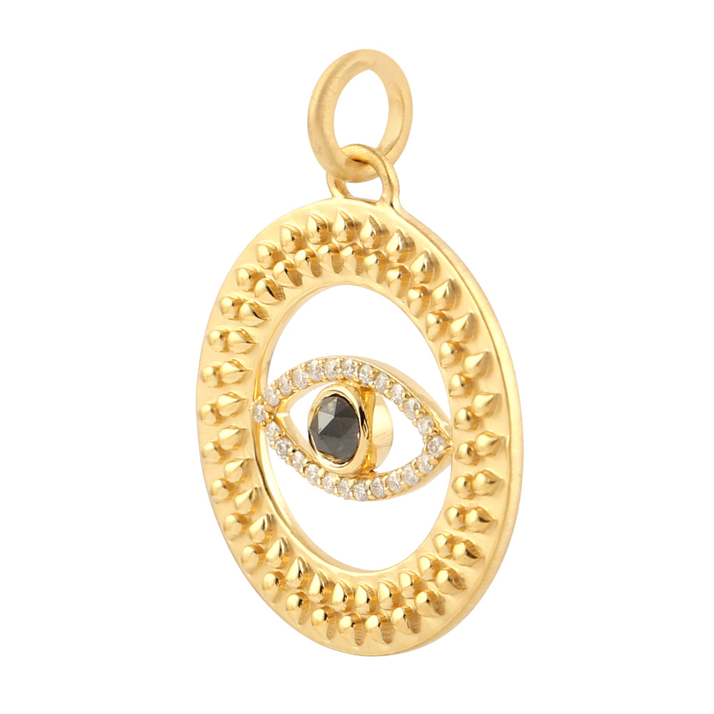 14k Yellow Gold Natural Black & White Diamond Evil Eye Pendant Handmade Jewelry