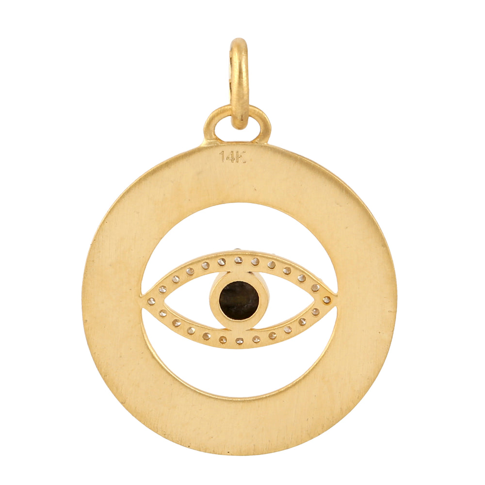 14k Yellow Gold Natural Black & White Diamond Evil Eye Pendant Handmade Jewelry