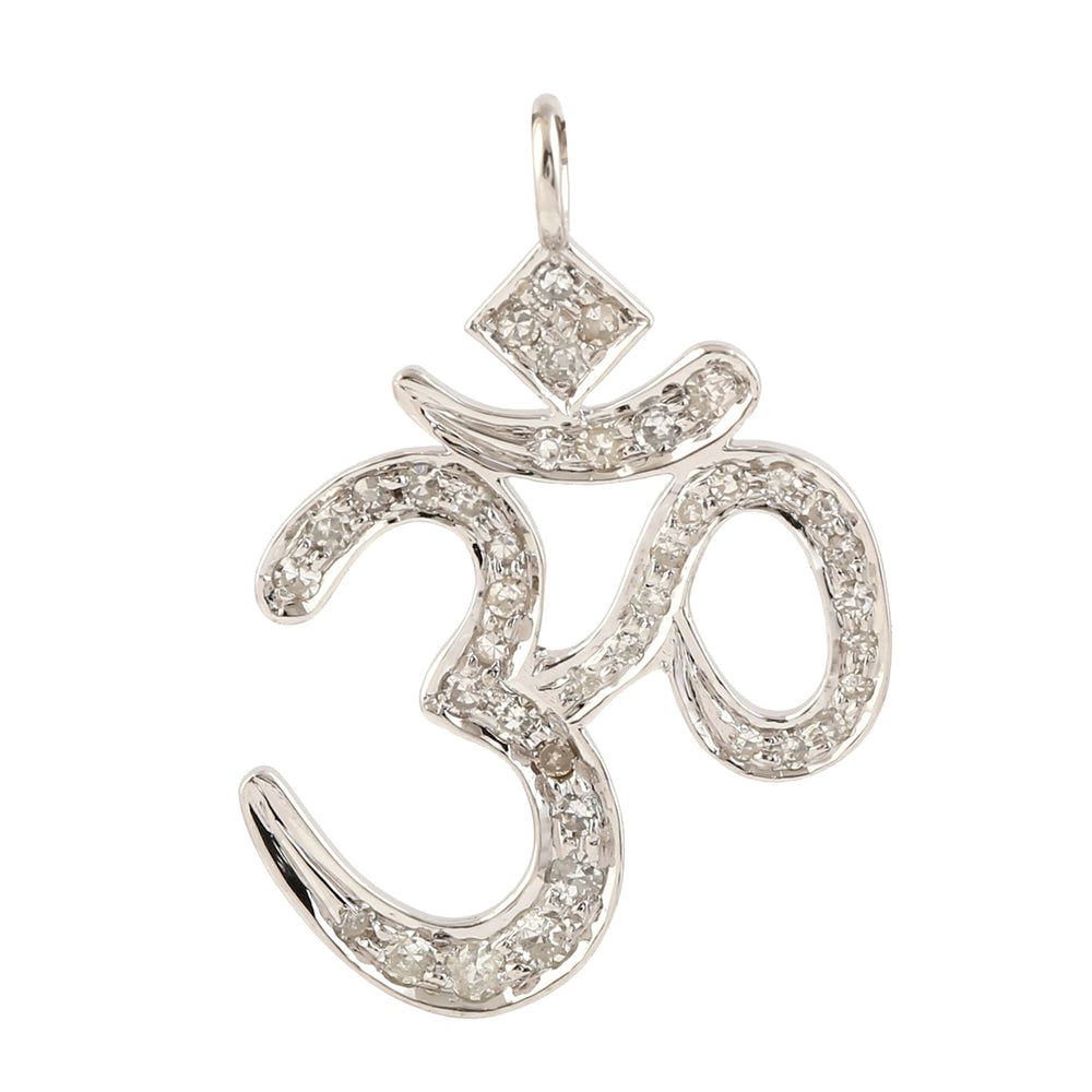 14k White Gold Pave Diamond Religious Om Pendant Handmade Jewelry Gift