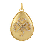 Pave Diamond Heart Leaf Clover Pendant In 18k Yellow Gold