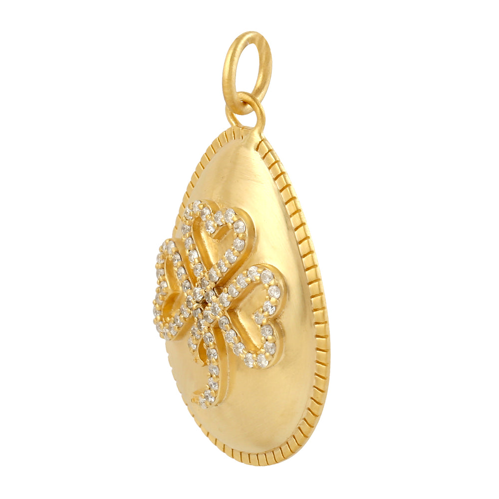 Pave Diamond Heart Leaf Clover Pendant In 18k Yellow Gold