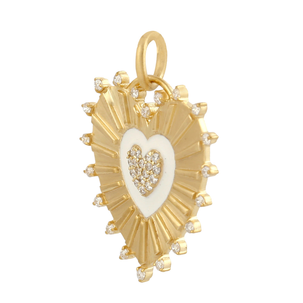 Micro Pave Heart Charm 14k Yellow Gold Enamel Charm Gift