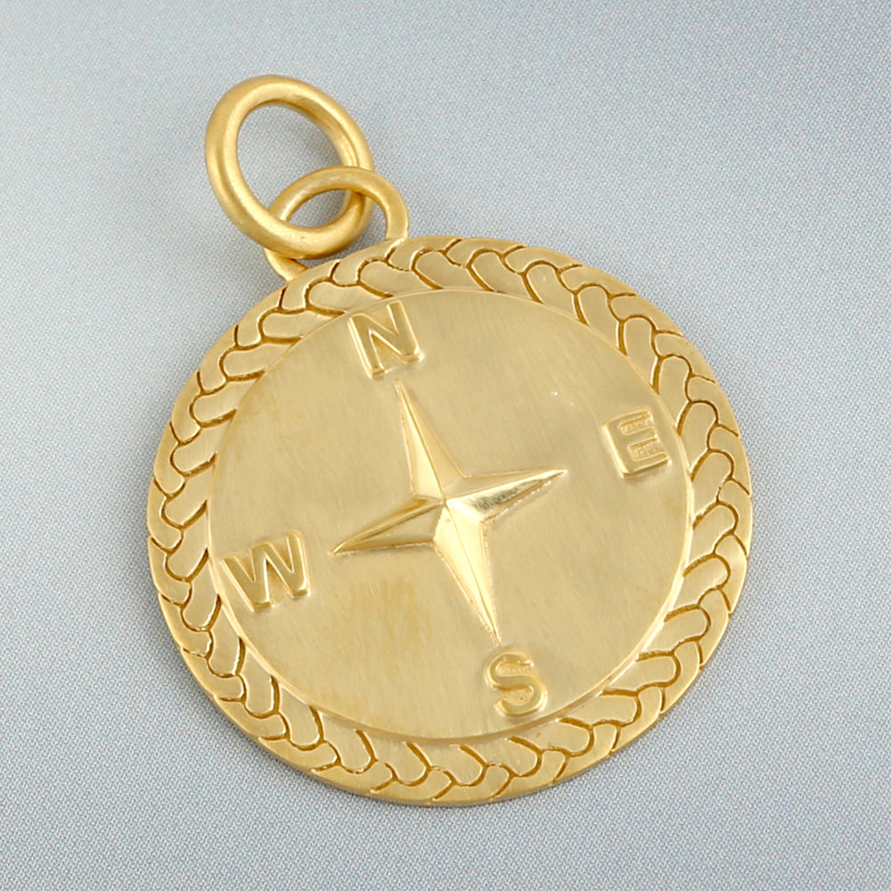 14k Yellow Gold Engraved Compass Pendant Jewelry Fine Jewelry For Gift