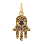 Studded Black & Diamond Hamsa & Evil Eye Charm Pendant In 18k Yellow Gold For Gift