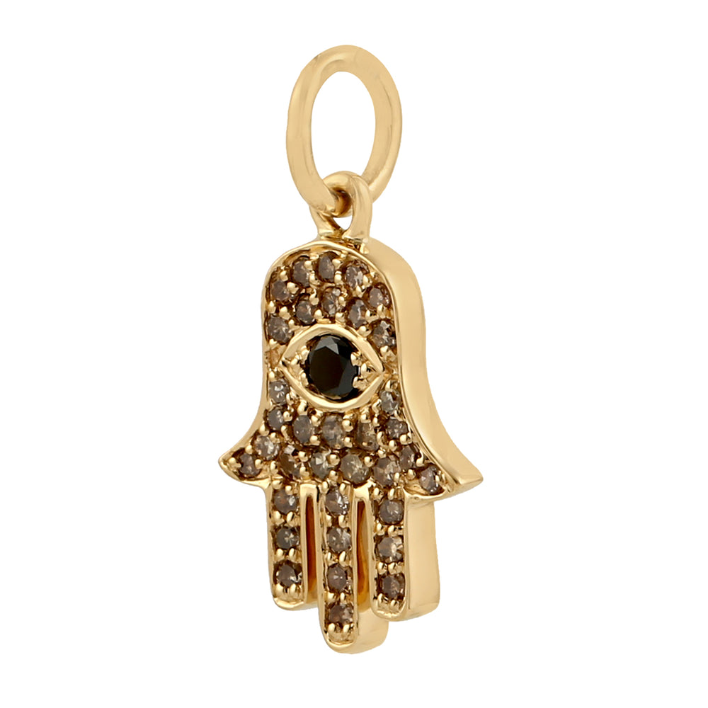 Studded Black & Diamond Hamsa & Evil Eye Charm Pendant In 18k Yellow Gold For Gift