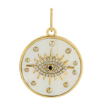 Pave Diamond Evil Eye Charm Pendant Sapphire Mop 14k Yellow Gold Jewelry