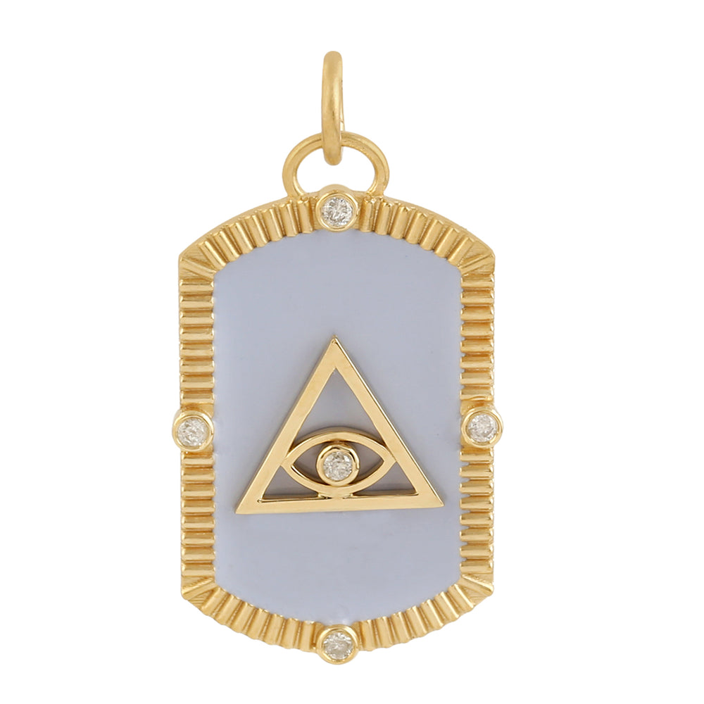 Precious Gemstone Diamond 14k Yellow Gold Triangle Evil Eye Charm Pendant Jewelry For Gift