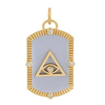 Precious Gemstone Diamond 14k Yellow Gold Triangle Evil Eye Charm Pendant Jewelry For Gift