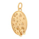 Hand Carved 18k Yellow Gold Pave Diamond Twinkling Star Designer Oval Pendant Fine Jewelry