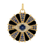 Blue Sapphire Pave Diamond Evil Eye Charm Pendant In 14k Yellow Gold