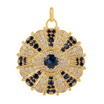 14k Yellow Gold Studded Blue Sapphire Pave Diamond Evil Eye Charm Pendant Fine Jewelry