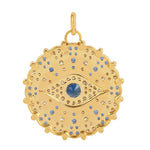 14k Yellow Gold Studded Blue Sapphire Pave Diamond Evil Eye Charm Pendant Fine Jewelry