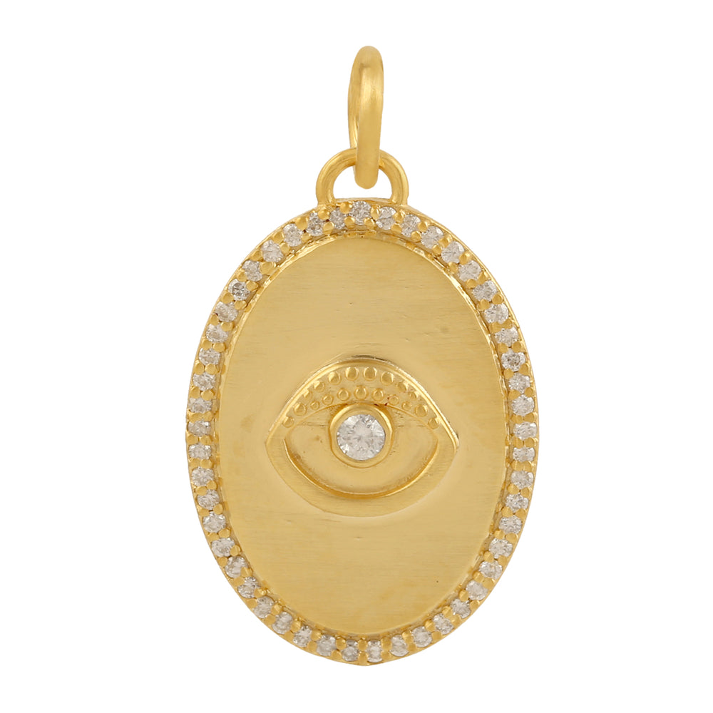 Pave Diamond Bow Evil Eye Oval Pendant Jewelry In 14k Yellow Gold