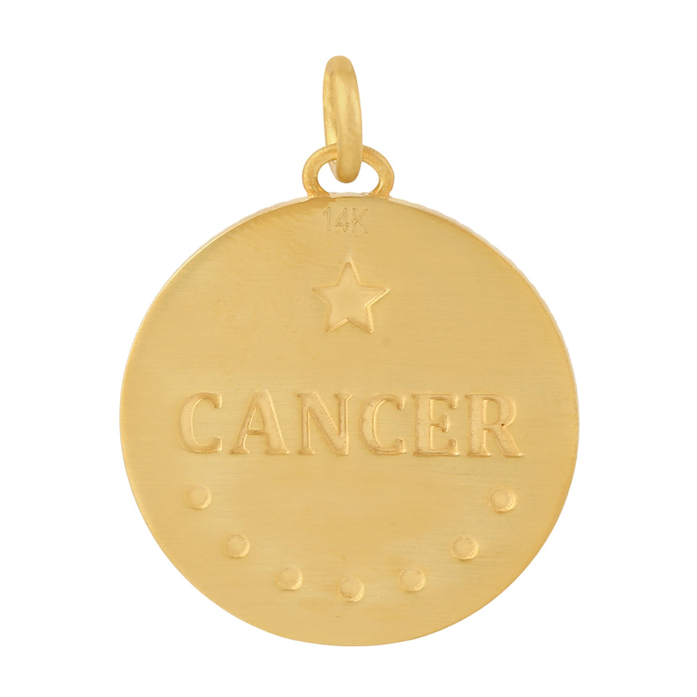 14k Yellow Gold Cancer Zodiac Sign Pendant Prong Diamond For June July Birth Month Jewelry