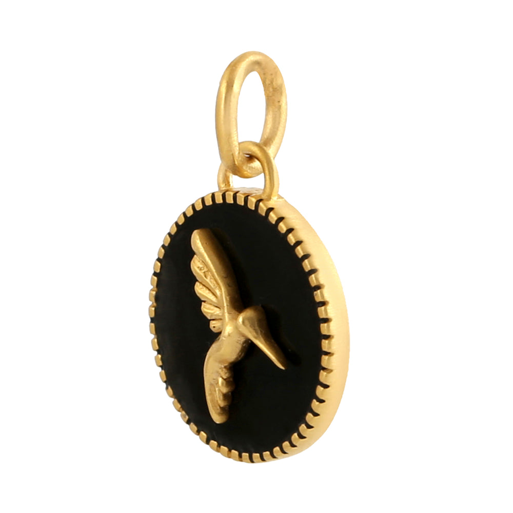 Solid 14k Yellow Gold Bird Charm Enamel Pendant For Gift