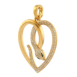 Natural Pave Diamond & Tsavorite Gemstone Snake Charm Designer Heart Pendant Jewelry In 14k Yellow Gold