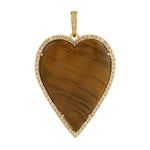 Tiger Eye Gemstone Pave Diamond Heart Shape Pendant In 18k Yellow Gold