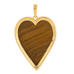 Tiger Eye Gemstone Pave Diamond Heart Shape Pendant In 18k Yellow Gold