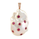 Ruby & Diamond,Pearl Chinese Pendant Jewelry In 14k Rose Gold