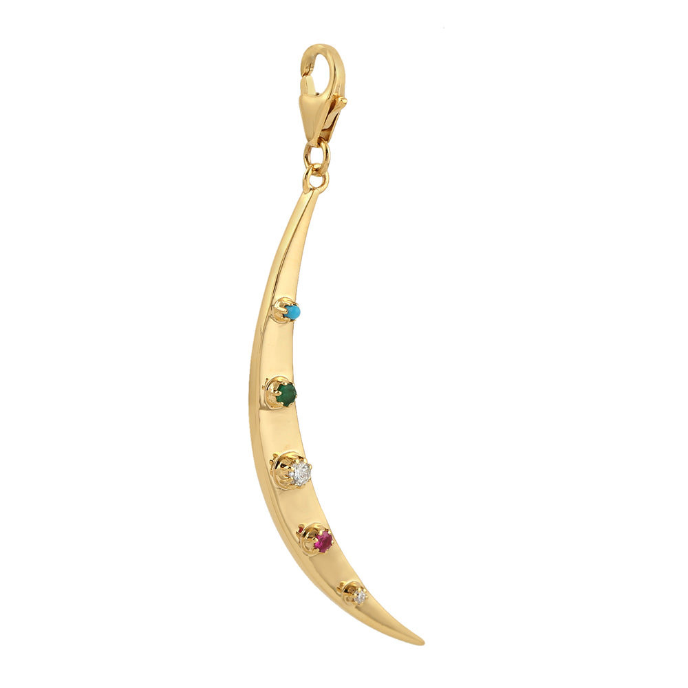 Ruby & Multi-Gemstone Crescent Moon Charm Pendant in 18K Yellow Gold – Delicate Jewelry for Her