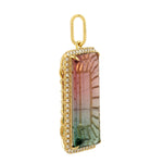 Solid 18k Yellow Gold Watermelon Tourmaline Pave Diamond Baguette Pendant Jewelry