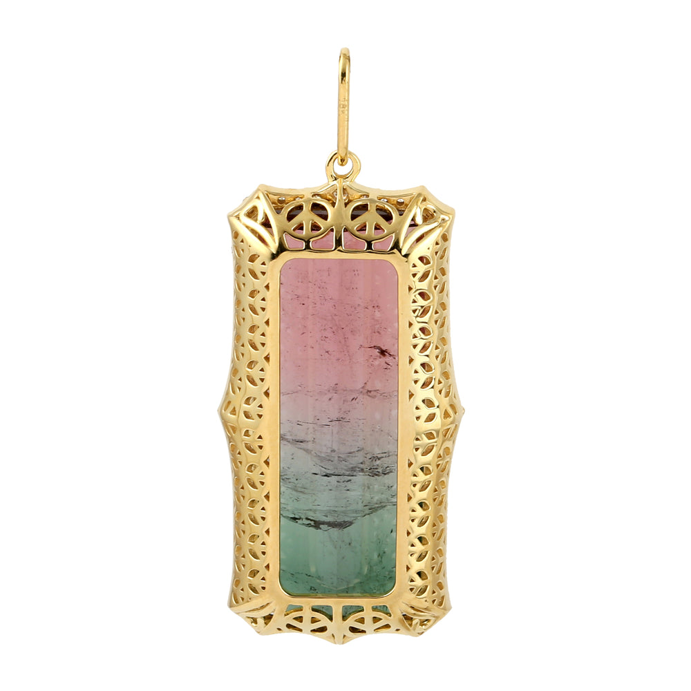 18k Yellow Gold Natural Diamond Tourmaline Pendant Designer Jewelry