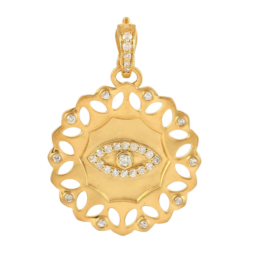 14k Solid Yellow Gold Evil Eye Diamond Pendant For Gift