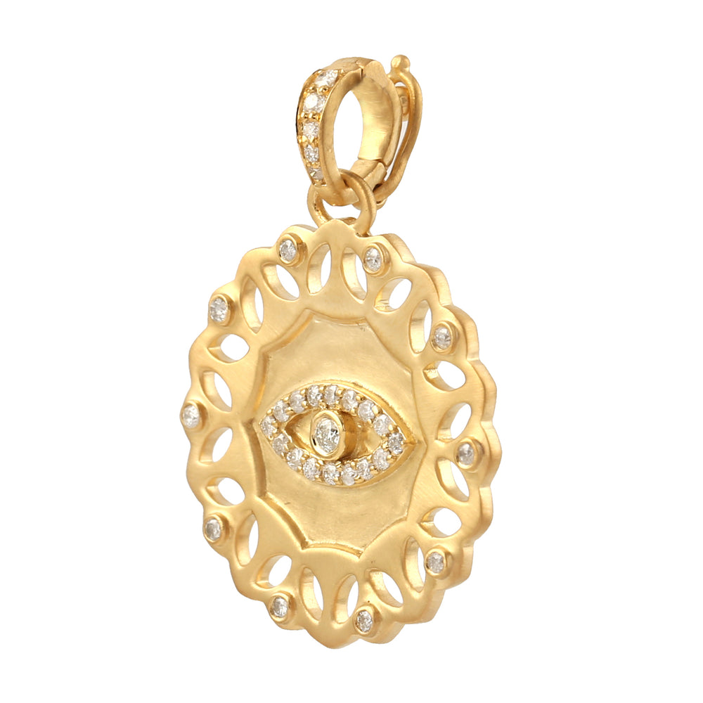 14k Solid Yellow Gold Evil Eye Diamond Pendant For Gift