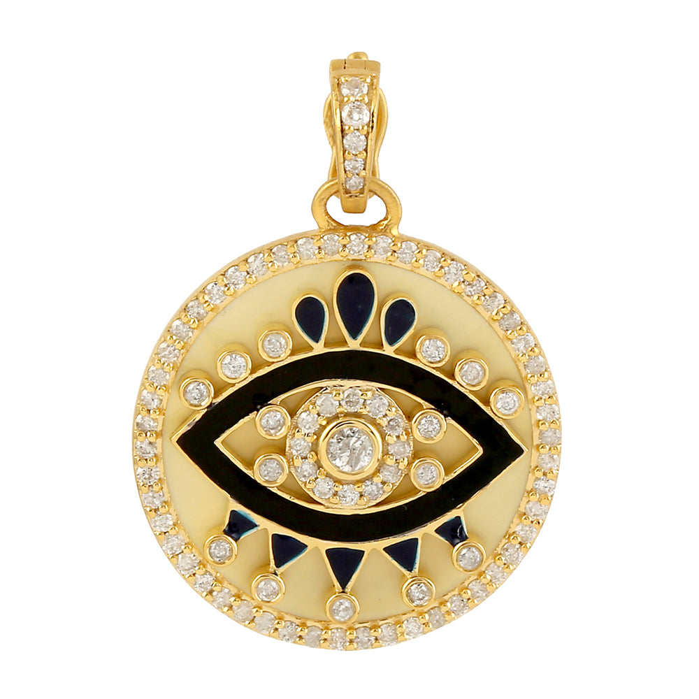 14k Yellow Gold Beautiful Enamel Diamond Evil Eye Charm pendant