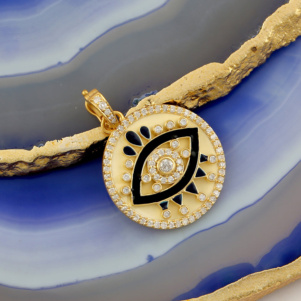 14k Yellow Gold Beautiful Enamel Diamond Evil Eye Charm pendant