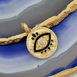 14k Yellow Gold Beautiful Enamel Diamond Evil Eye Charm pendant