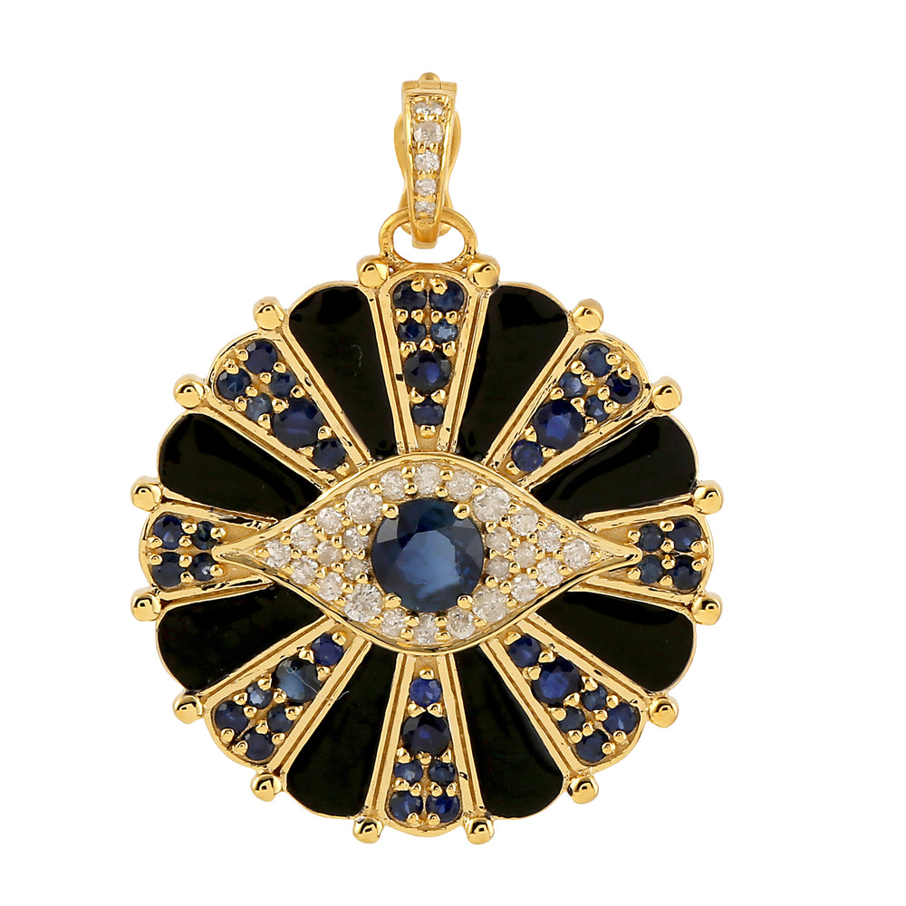 Yellow gold 14k uniquely beautiful evil eye sapphire diamond pave for her