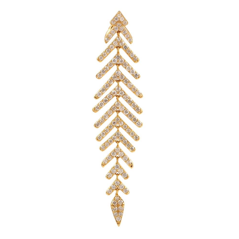 Pave Diamond Beautiful Leaf Design Pendant In 18k Yellow Gold