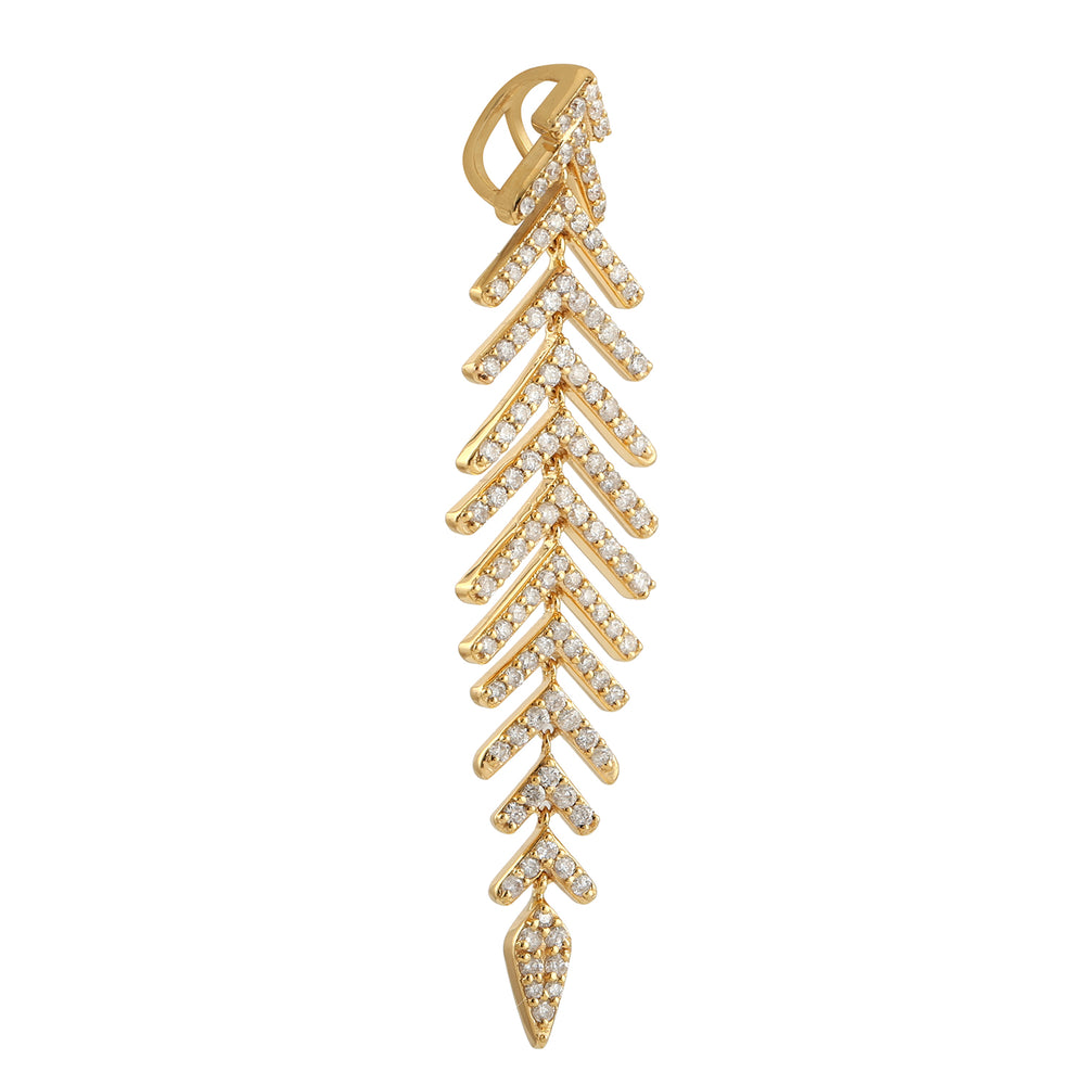 Pave Diamond Beautiful Leaf Design Pendant In 18k Yellow Gold