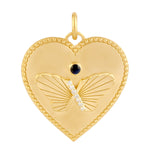 Blue Sapphire Pave Diamond Butterfly And Heart Pendant In 14k Yellow Gold