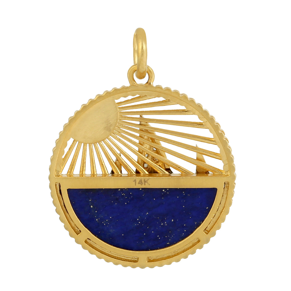 Lapis Gemstone Sun & Sailboat Pendant with Pave Diamonds in 14K Yellow Gold