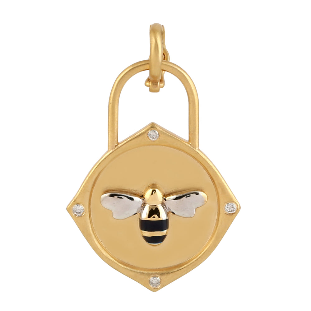 Honeybee lock design 14k gold pendant diamond jewelry